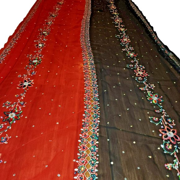 Punjabi Suit Est. L Red Black 3pc Embroidered + Bells Dupatta Desi Festival Y2K - Picture 15 of 15